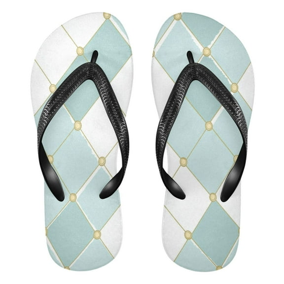 Unisex Comfort Flip Flops Summer Thong Sandals Non Slip Soles Flip Flop for Beach, Pool, and Daily Wear Pastel Teal Diamond Plaid XS