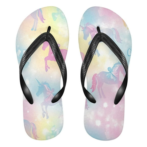 Unisex Comfort Flip Flops Summer Thong Sandals Non Slip Soles Flip Flop for Beach, Pool, and Daily Wear Pastel Unicorns and Bows S