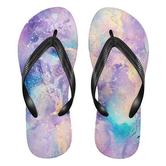 Unisex Comfort Flip Flops Summer Thong Sandals Non Slip Soles Flip Flop for Beach, Pool, and Daily Wear Pastel Watercolor Splashes S