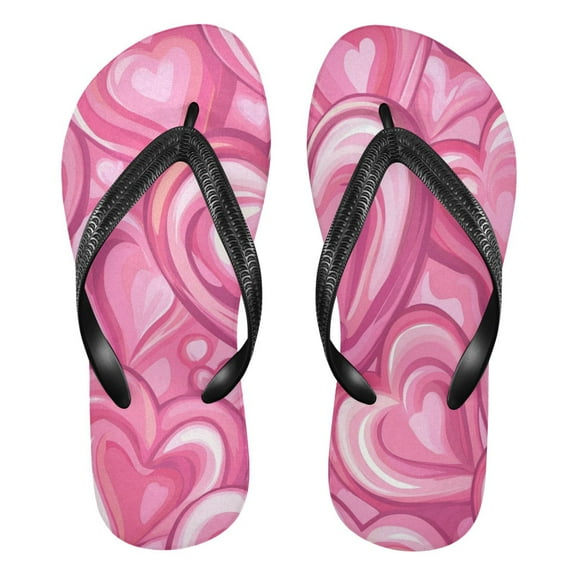 Unisex Comfort Flip Flops Summer Thong Sandals Non Slip Soles Flip Flop for Beach, Pool, and Daily Wear Pattern with Pink Hearts S
