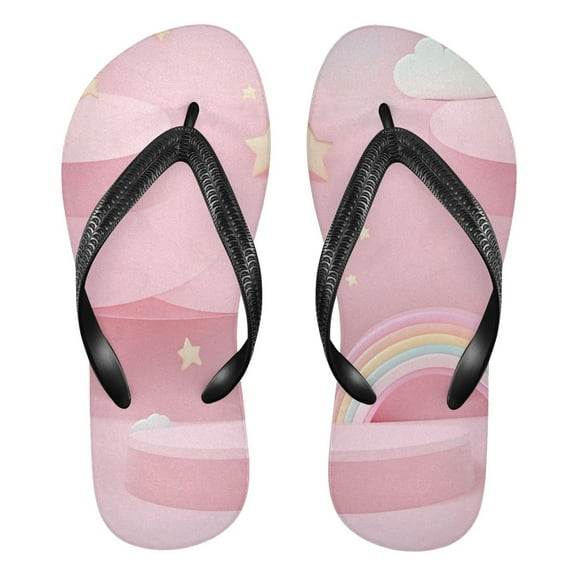 Unisex Comfort Flip Flops Summer Thong Sandals Non Slip Soles Flip Flop for Beach, Pool, and Daily Wear Pink Background Rainbow S