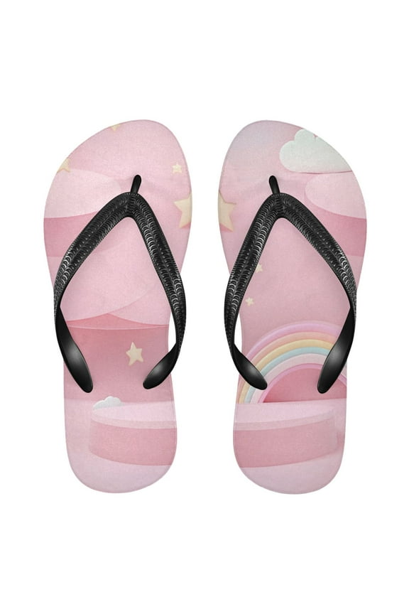 Unisex Comfort Flip Flops Summer Thong Sandals Non Slip Soles Flip Flop for Beach, Pool, and Daily Wear Pink Background Rainbow XXL