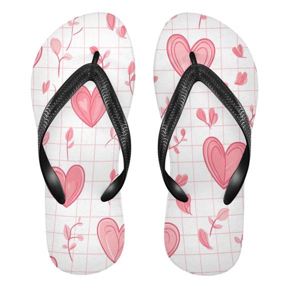 Unisex Comfort Flip Flops Summer Thong Sandals Non Slip Soles Flip Flop for Beach, Pool, and Daily Wear Pink Heart XS