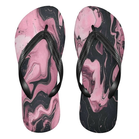 Unisex Comfort Flip Flops Summer Thong Sandals Non Slip Soles Flip Flop for Beach, Pool, and Daily Wear Pink and Black Marble Pattern XS