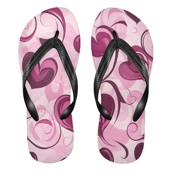 Unisex Comfort Flip Flops Summer Thong Sandals Non Slip Soles Flip Flop for Beach, Pool, and Daily Wear Pink and Burgundy Hearts XS