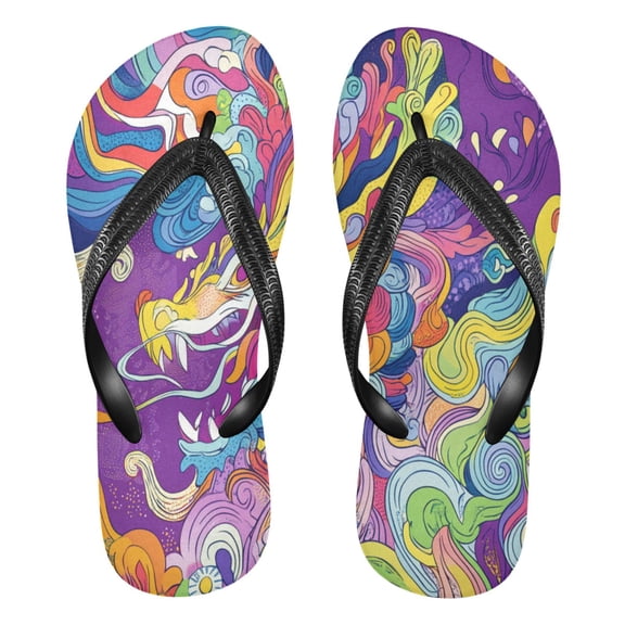 Unisex Comfort Flip Flops Summer Thong Sandals Non Slip Soles Flip Flop for Beach, Pool, and Daily Wear Psychedelic Dragon S