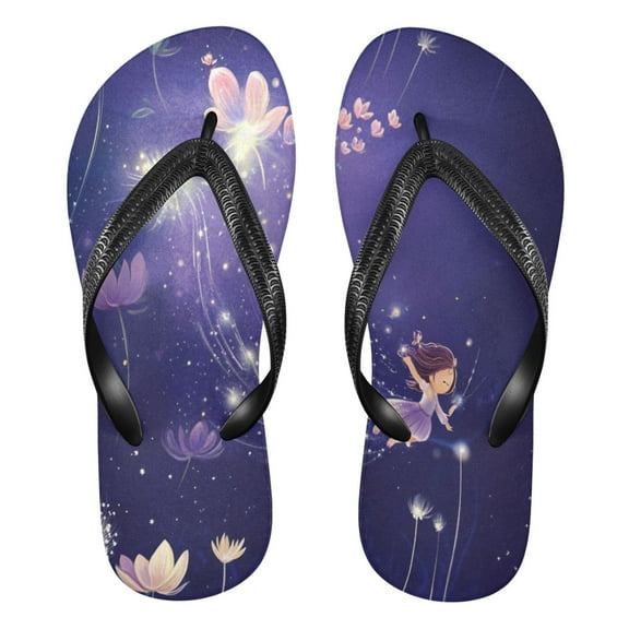 Unisex Comfort Flip Flops Summer Thong Sandals Non Slip Soles Flip Flop for Beach, Pool, and Daily Wear Purple Glowing Flowers XS