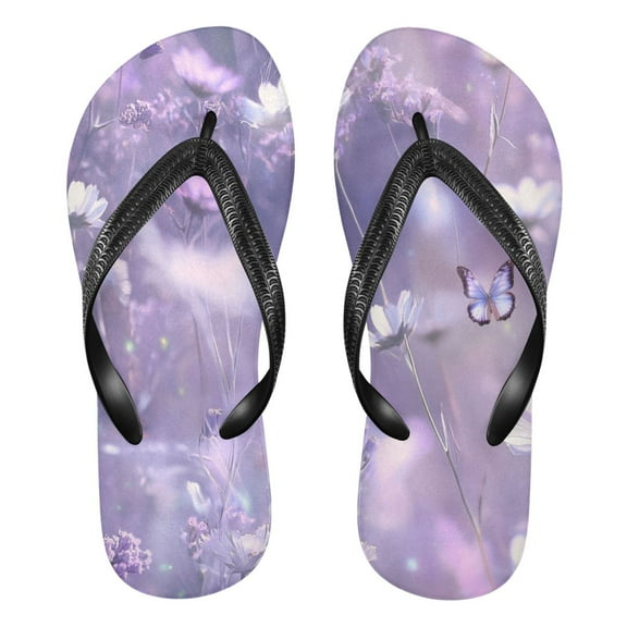 Unisex Comfort Flip Flops Summer Thong Sandals Non Slip Soles Flip Flop for Beach, Pool, and Daily Wear Purple and White Field Of Wildflower XS