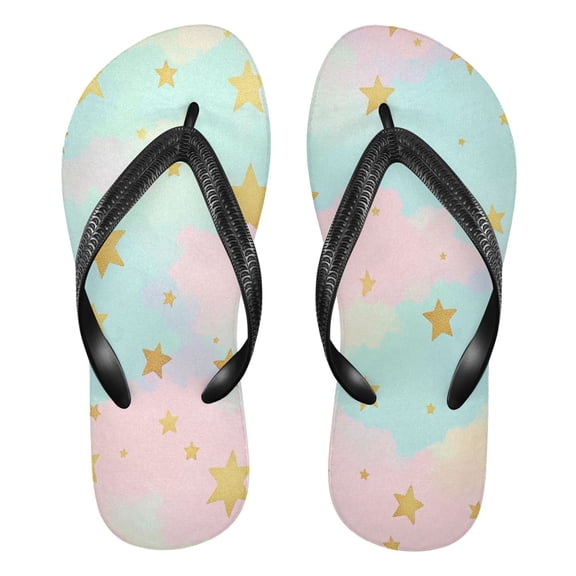 Unisex Comfort Flip Flops Summer Thong Sandals Non Slip Soles Flip Flop for Beach, Pool, and Daily Wear Rainbow Sky with Golden Stars L
