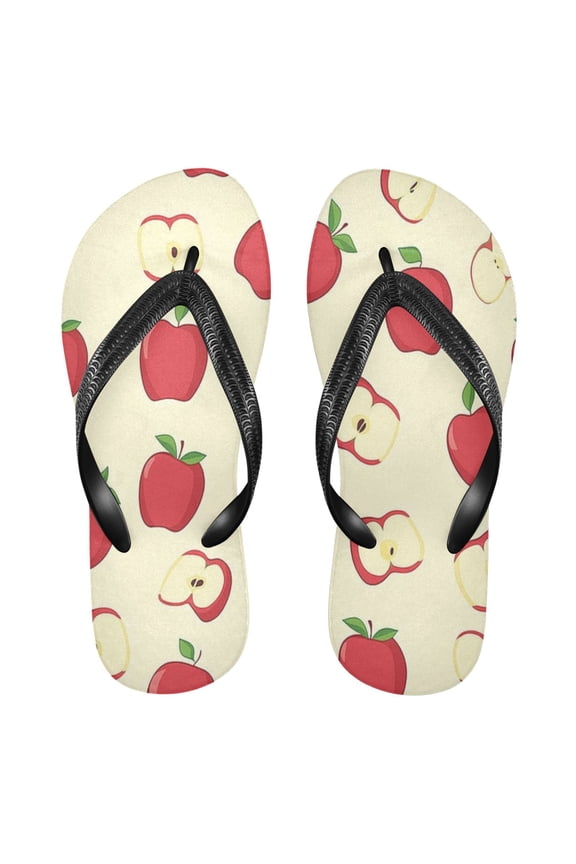Unisex Comfort Flip Flops Summer Thong Sandals Non Slip Soles Flip Flop for Beach, Pool, and Daily Wear Red Apple Pattern XL
