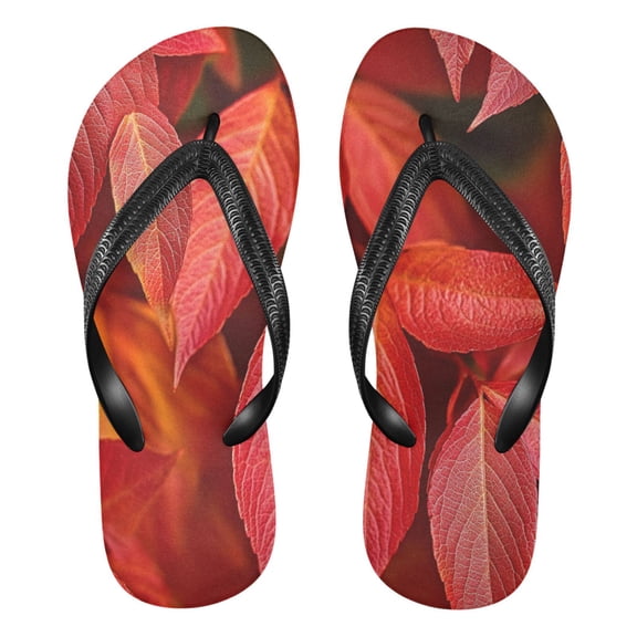 Unisex Comfort Flip Flops Summer Thong Sandals Non Slip Soles Flip Flop for Beach, Pool, and Daily Wear Red Autumn Leaves Vibrant S