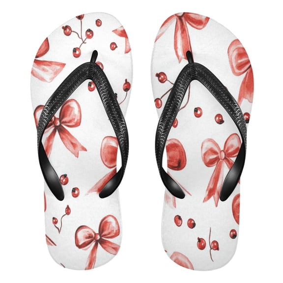 Unisex Comfort Flip Flops Summer Thong Sandals Non Slip Soles Flip Flop for Beach, Pool, and Daily Wear Red Bows and Berries XS