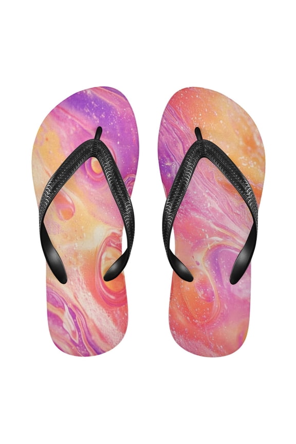 Unisex Comfort Flip Flops Summer Thong Sandals Non Slip Soles Flip Flop for Beach, Pool, and Daily Wear Red Bubbles and Waves S