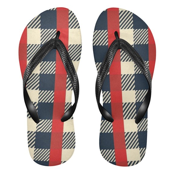 Unisex Comfort Flip Flops Summer Thong Sandals Non Slip Soles Flip Flop for Beach, Pool, and Daily Wear Red Plaid Pattern L