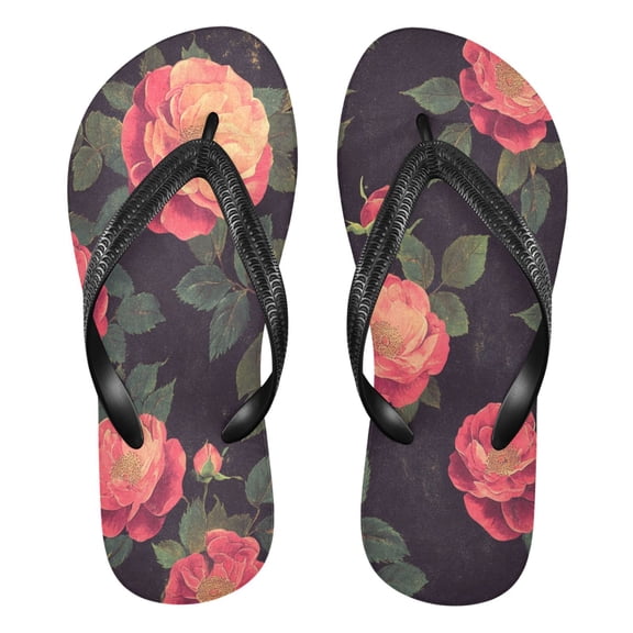 Unisex Comfort Flip Flops Summer Thong Sandals Non Slip Soles Flip Flop for Beach, Pool, and Daily Wear Rose Flower XL