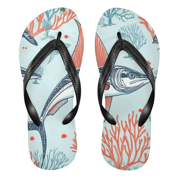 Unisex Comfort Flip Flops Summer Thong Sandals Non Slip Soles Flip Flop for Beach, Pool, and Daily Wear Sailfish and Coral Reef L