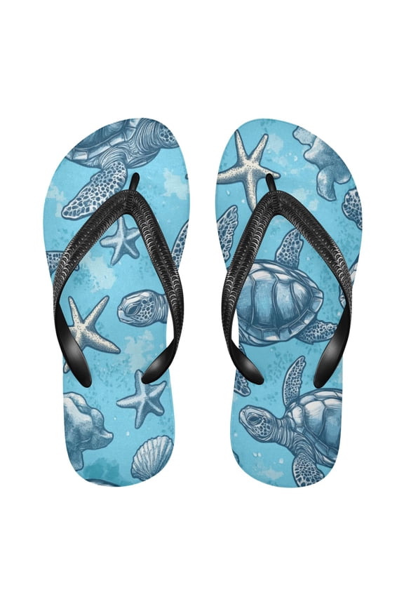 Unisex Comfort Flip Flops Summer Thong Sandals Non Slip Soles Flip Flop for Beach, Pool, and Daily Wear Sea Turtles and Starfish Pattern XXL