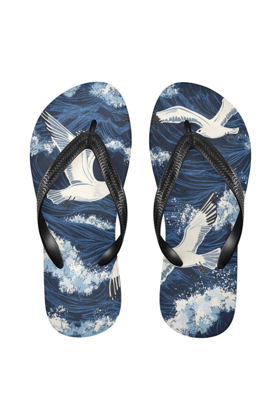 Unisex Comfort Flip Flops Summer Thong Sandals Non Slip Soles Flip Flop for Beach, Pool, and Daily Wear Seagulls Flying Waves XS