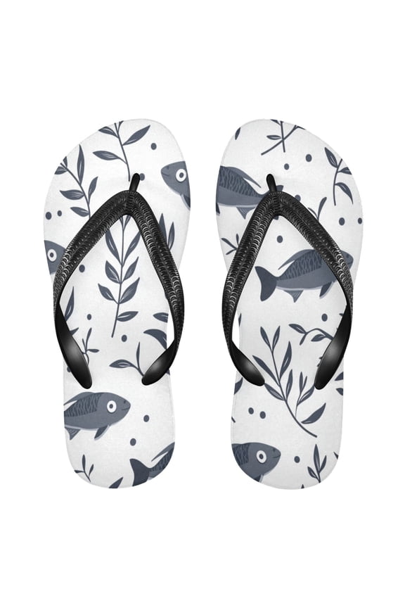 Unisex Comfort Flip Flops Summer Thong Sandals Non Slip Soles Flip Flop for Beach, Pool, and Daily Wear Seaweed and Sardine Pattern L