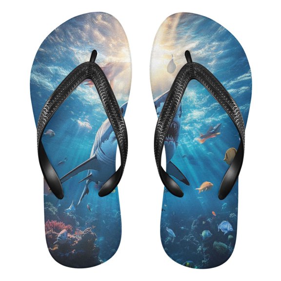 Unisex Comfort Flip Flops Summer Thong Sandals Non Slip Soles Flip Flop for Beach, Pool, and Daily Wear Shark Swimming in The Ocean S