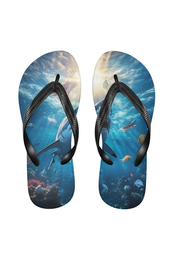 Unisex Comfort Flip Flops Summer Thong Sandals Non Slip Soles Flip Flop for Beach, Pool, and Daily Wear Shark Swimming in The Ocean S