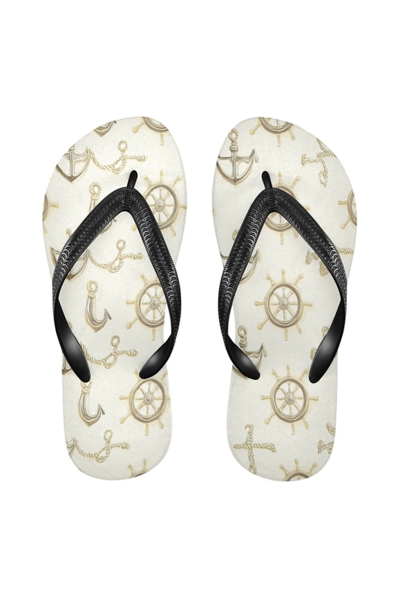 Unisex Comfort Flip Flops Summer Thong Sandals Non Slip Soles Flip Flop for Beach, Pool, and Daily Wear Ship Wheels Anchors Pattern XS