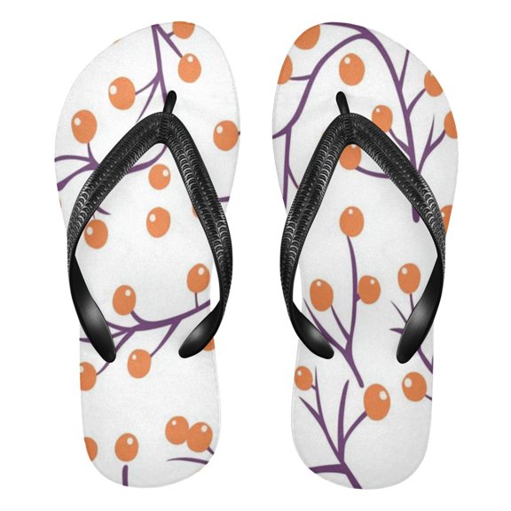 Unisex Comfort Flip Flops Summer Thong Sandals Non Slip Soles Flip Flop for Beach, Pool, and Daily Wear Small Orange Berries XS