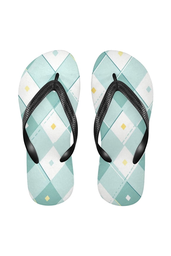 Unisex Comfort Flip Flops Summer Thong Sandals Non Slip Soles Flip Flop for Beach, Pool, and Daily Wear Teal Argyle Pattern S
