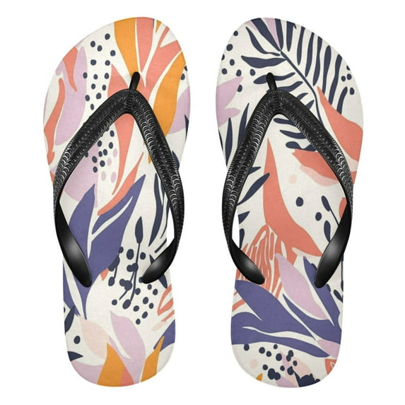 Unisex Comfort Flip Flops Summer Thong Sandals Non Slip Soles Flip Flop for Beach, Pool, and Daily Wear Tropical Leaves and Dots L