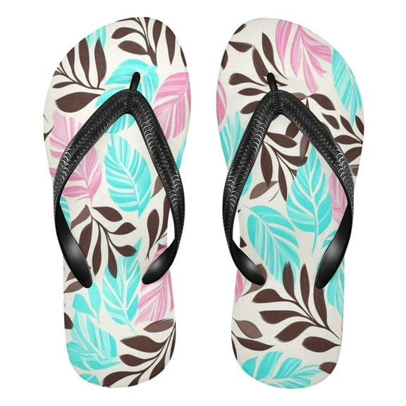 Unisex Comfort Flip Flops Summer Thong Sandals Non Slip Soles Flip Flop for Beach, Pool, and Daily Wear Turquoise and Brown Leaf Seamless XXL