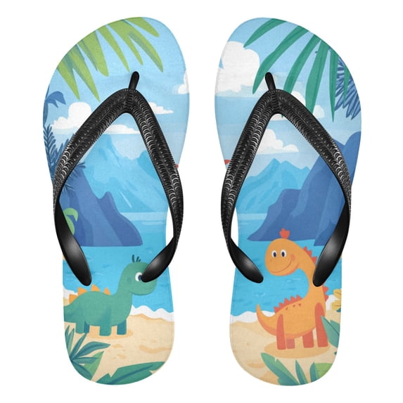 Unisex Comfort Flip Flops Summer Thong Sandals Non Slip Soles Flip Flop for Beach, Pool, and Daily Wear Two Dinosaurs S