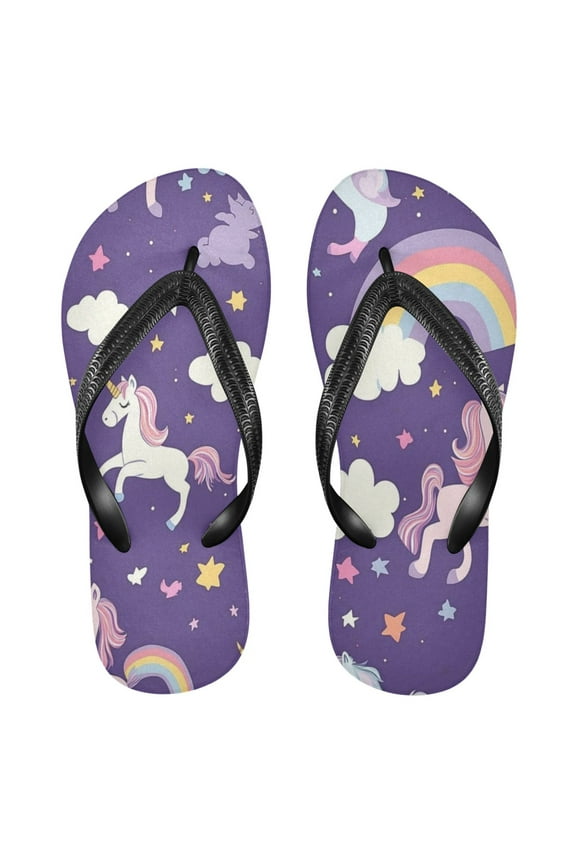 Unisex Comfort Flip Flops Summer Thong Sandals Non Slip Soles Flip Flop for Beach, Pool, and Daily Wear Unicorns and Rainbows Cloud XXL