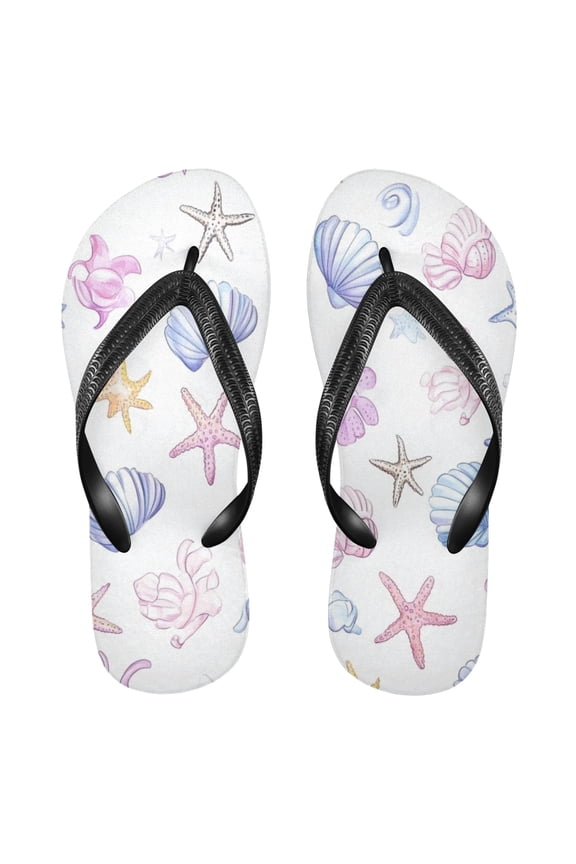 Unisex Comfort Flip Flops Summer Thong Sandals Non Slip Soles Flip Flop for Beach, Pool, and Daily Wear Watercolor Seashells XS
