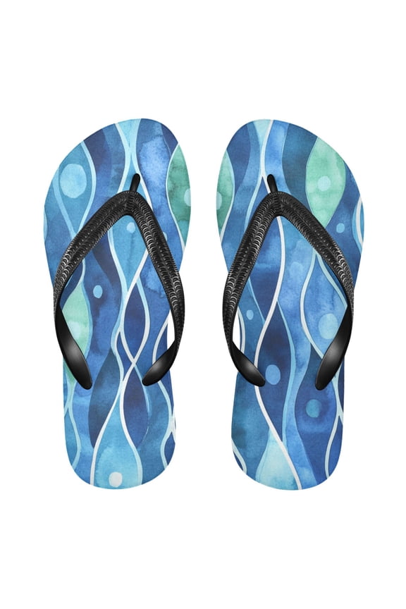 Unisex Comfort Flip Flops Summer Thong Sandals Non Slip Soles Flip Flop for Beach, Pool, and Daily Wear Watercolor Wavy Pattern XS