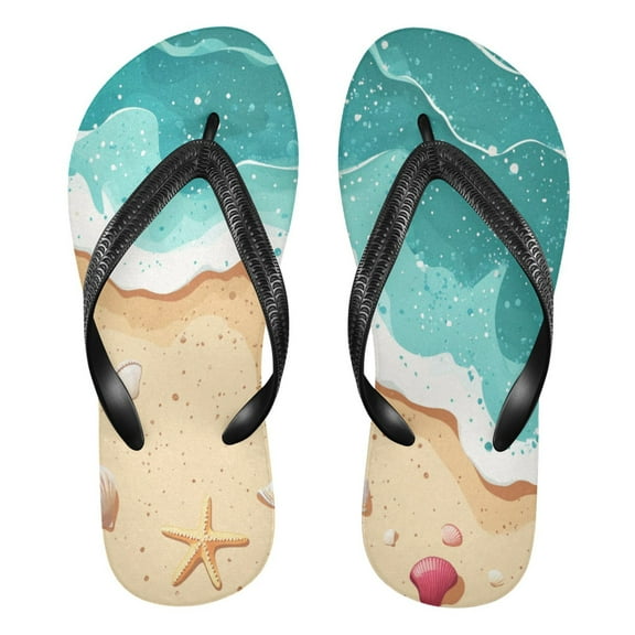 Unisex Comfort Flip Flops Summer Thong Sandals Non Slip Soles Flip Flop for Beach, Pool, and Daily Wear Waves and Seashells XS