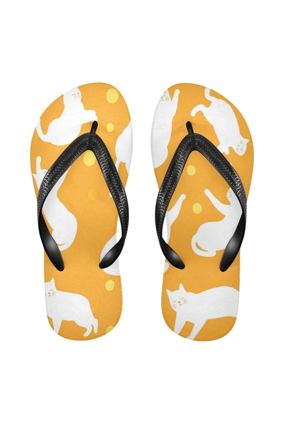 Unisex Comfort Flip Flops Summer Thong Sandals Non Slip Soles Flip Flop for Beach, Pool, and Daily Wear White Cat Silhouettes L