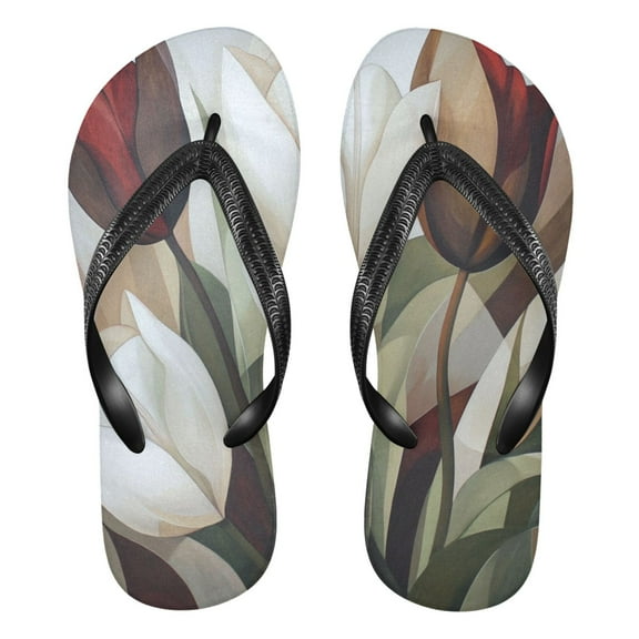 Unisex Comfort Flip Flops Summer Thong Sandals Non Slip Soles Flip Flop for Beach, Pool, and Daily Wear White Tulips S