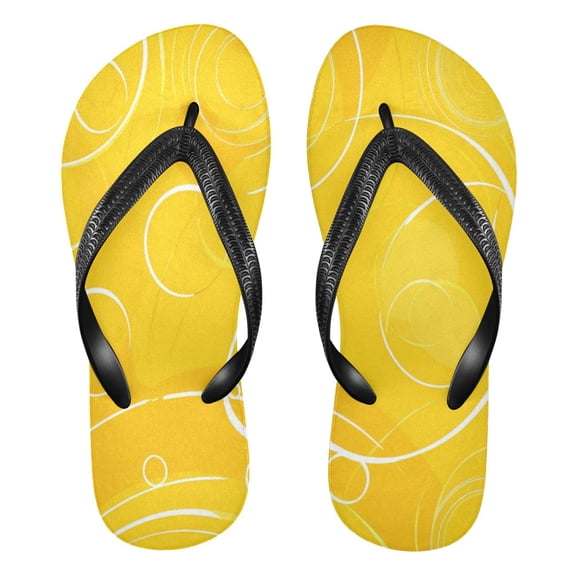 Unisex Comfort Flip Flops Summer Thong Sandals Non Slip Soles Flip Flop for Beach, Pool, and Daily Wear Yellow Circles and Lines S