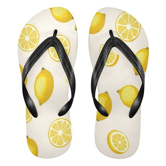 Unisex Comfort Flip Flops Summer Thong Sandals Non Slip Soles Flip Flop for Beach, Pool, and Daily Wear Yellow Lemon Pattern XL