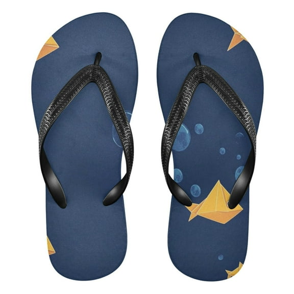 Unisex Comfort Flip Flops Summer Thong Sandals Non Slip Soles Flip Flop for Beach, Pool, and Daily Wear Yellow Origami Fish S