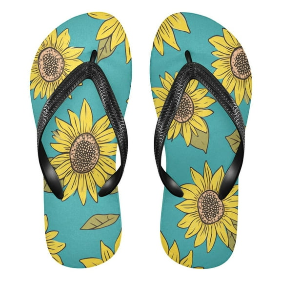 Unisex Comfort Flip Flops Summer Thong Sandals Non Slip Soles Flip Flop for Beach, Pool, and Daily Wear Yellow Sunflowers Pattern S