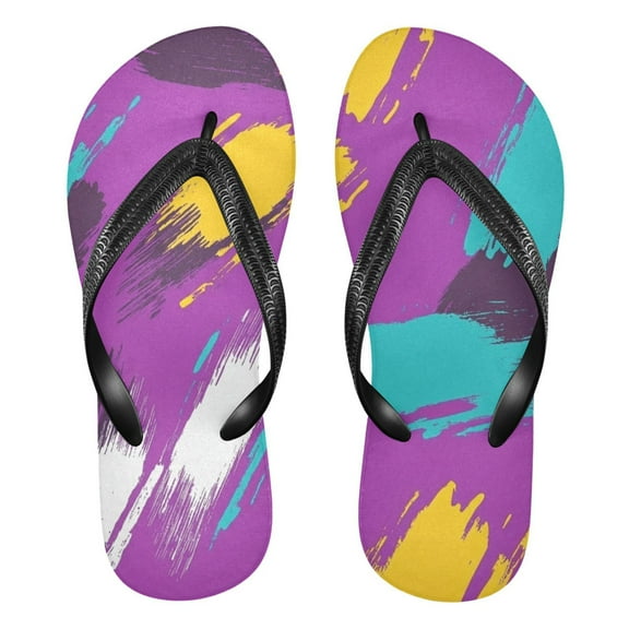 Unisex Comfort Flip Flops Summer Thong Sandals Non Slip Soles Flip Flop for Beach, Pool, and Daily Wear Yellow and Teal Pattern XL
