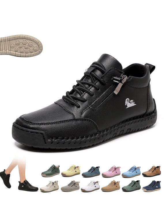 Unisex Comfortable Orthopedic Zipper Sneakers, Casual Walking Shoes with Elastic Laces and Wide Toe Design