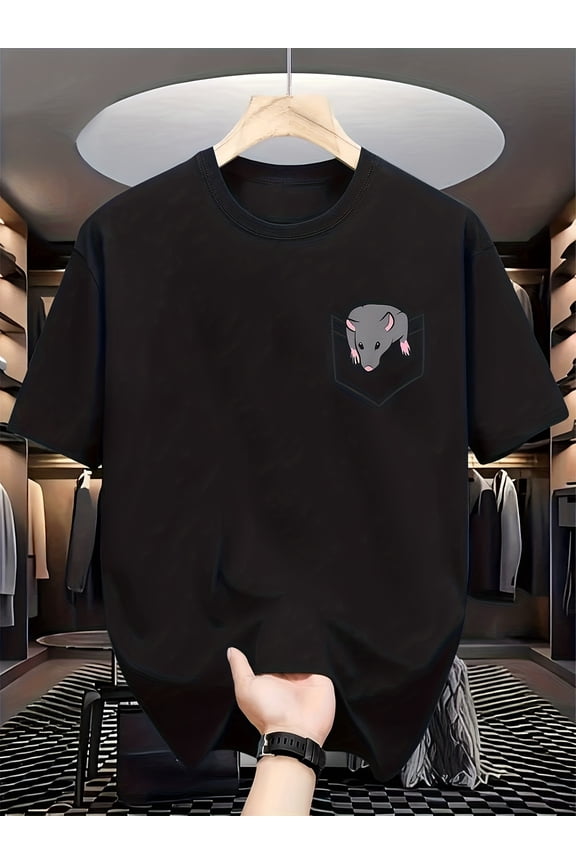 Unisex-Compatible Rat Lover T-Shirt - Pocket Rat & Rat, 100% Cotton Casual Round Neck Tee Suitable for, Outdoor Activities & Casual Attire - Spring Summer Fall Wearable -Themed Apparel