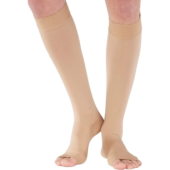 Unisex Compression Knee High with Open Toe for Edema 20-30mmHg Beige Medium