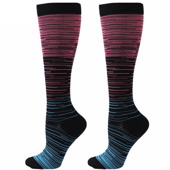 Unisex Compression Stockings Multicolored Gradient Striped Sport Knee High Socks