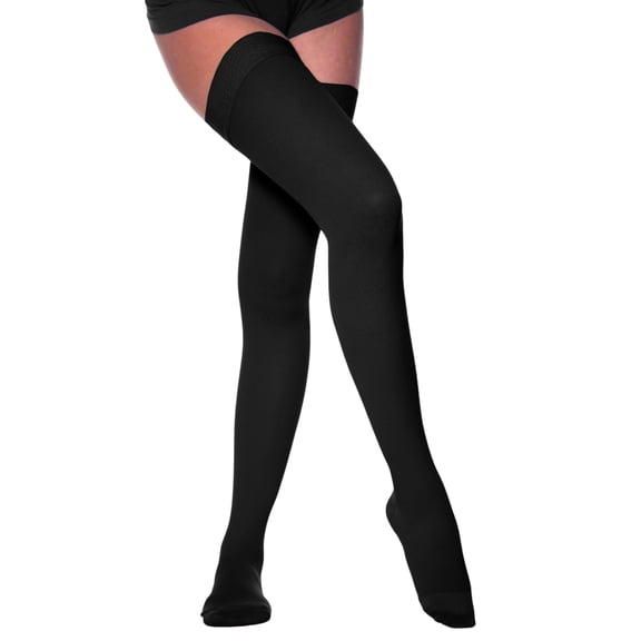 Opaque Women and Men Compression Stockings for Edema 20-30mmHg Black, Large