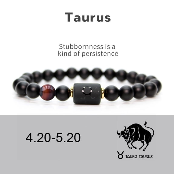 Unisex Constellation Bracelet Natural Agate Beads Elastic Strap Zodiac Star Sign Distance Friendship Prayer Blessing Bracelet Good Luck Wrist Jewelery Holiday Gift Black Taurus