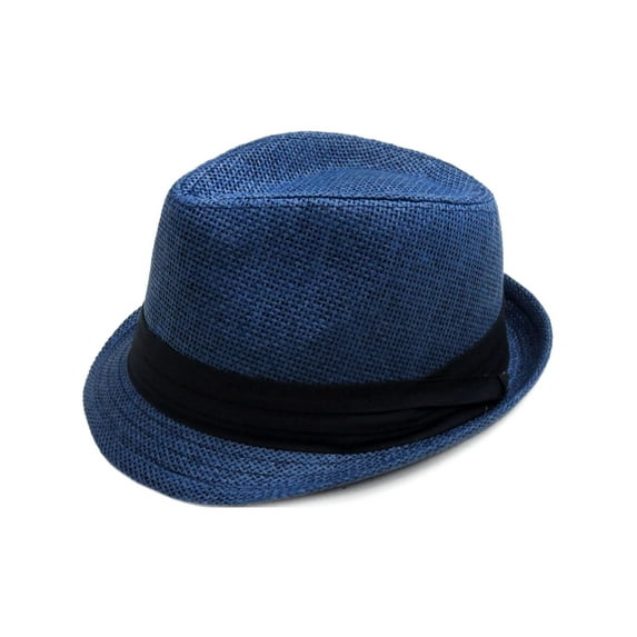 Unisex Cool Summer Panama Fedora Trilby Hat Short Brim, Navy, S/M