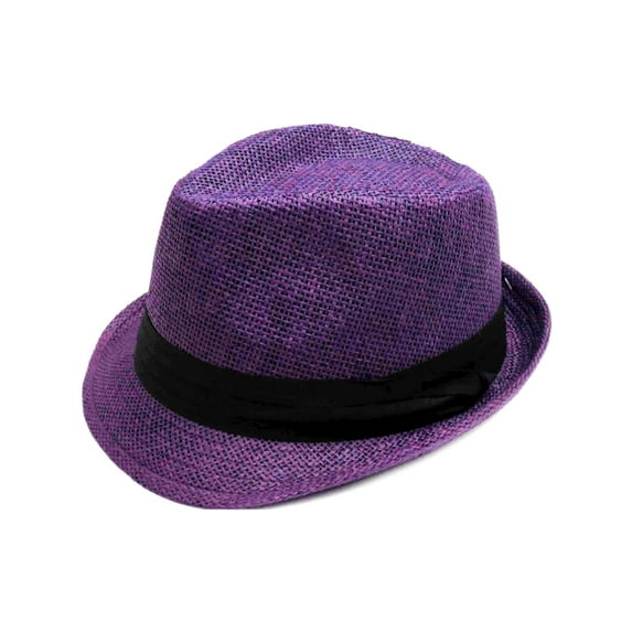 Unisex Cool Summer Panama Fedora Trilby Hat Short Brim, Purple, S/M